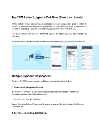 TapCRM Latest Upgrade Out Now (Features Update)