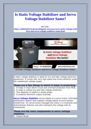 Is Static Voltage Stabilizer and Servo Voltage Stabilizer Same?