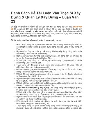 Danh Sách Đề Tài Luận Văn Thạc Sĩ Xây Dựng & Quản Lý Xây Dựng - Luận Văn 2S