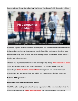 How Awards and Recognitions Can Help You Narrow Your Search for PR Companies in Miami