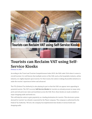 Tourists can Reclaim VAT using Self-Service Kiosks