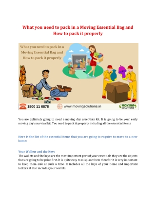 What you need to pack in a Moving Essential Bag and How to pack it properly