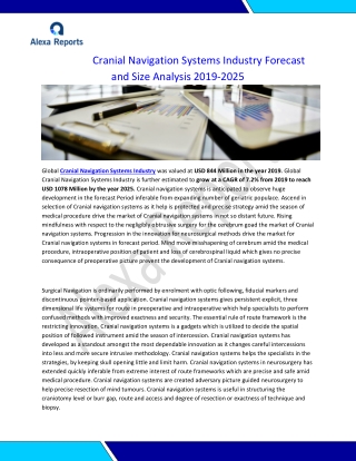 Cranial Navigation Systems Industry Forecast and Size Analysis 2019-2025