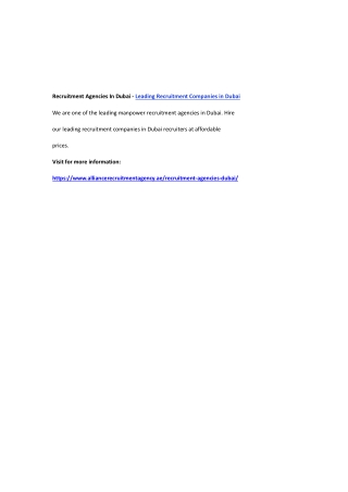 Recruitment Agencies In Dubai - Leading Recruitment Companies in Dubai