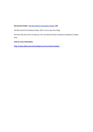 Recruitment Dubai –Top Recruitment Consultancy Dubai, UAE