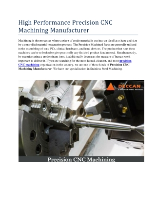 High Performance Precision CNC Machining Manufacturer