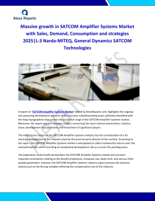 Global SATCOM Amplifier Systems Market Analysis 2015-2019 and Forecast 2020-2025