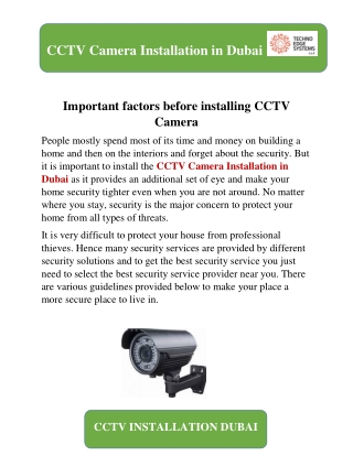 Important factors before installing CCTV Camera