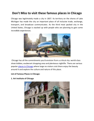 Don't Miss to visit these famous places in Chicago