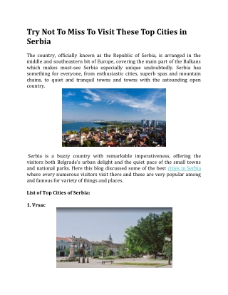 Try Not To Miss To Visit These Top Cities in Serbia