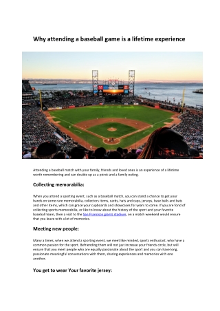 Why Attending a Baseball Game is a Lifetime Experience - Giants Enterprises
