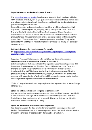 Capacitor Motors- Market Development Scenario