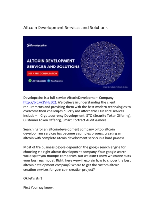 Altcoin Development Services and Solutions