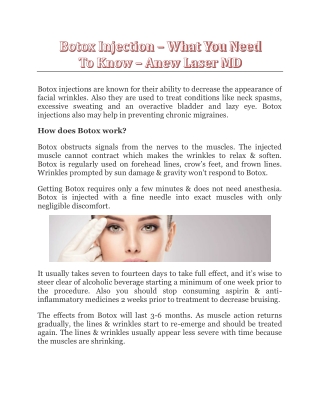 Botox Injection – What You Need To Know - Anew Laser MD