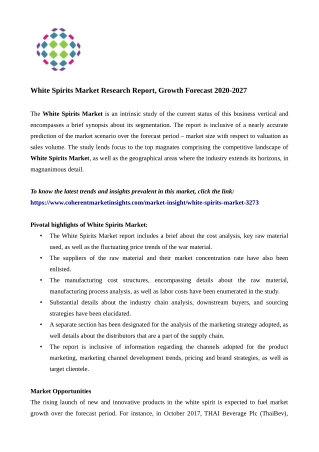 White Spirits Market Valuable Growth Prospects And Upcoming Trends Till 2027