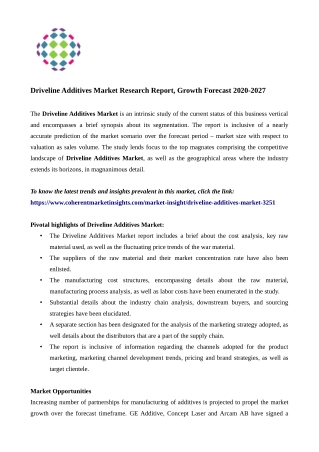 Driveline Additives Market to Witness a Pronounce Growth During 2027