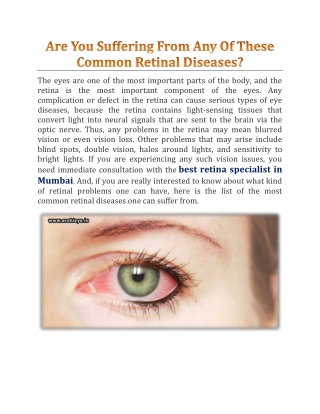 Are You Suffering From Any Of These Common Retinal Diseases? - Arohi Eye Hospital