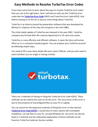 Easy Methods to Resolve TurboTax Error Codes