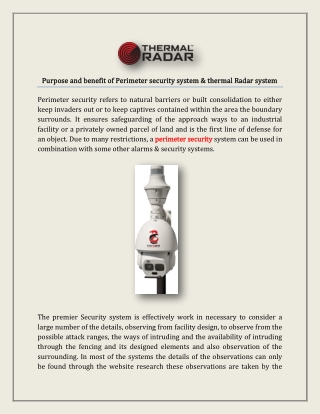 Purpose and benefit of Perimeter security system & thermal Radar system