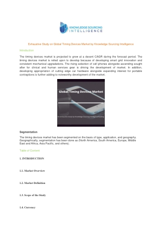Exhaustive Study on Global Timing Devices Market by Knowledge Sourcing Intelligence