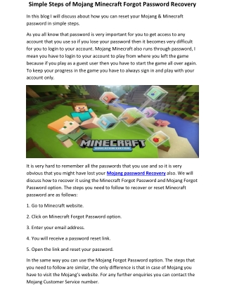 Simple Steps of Mojang Minecraft Forgot Password Recovery