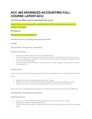 ACC 485 ADVANCED ACCOUNTING FULL COURSE LATEST-GCU