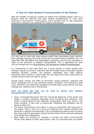 8 Tips for Safe Medical Transportation of the Elderly | Ambulance On Call