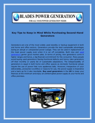 Key Tips to Keep in Mind While Purchasing Second-Hand Generators