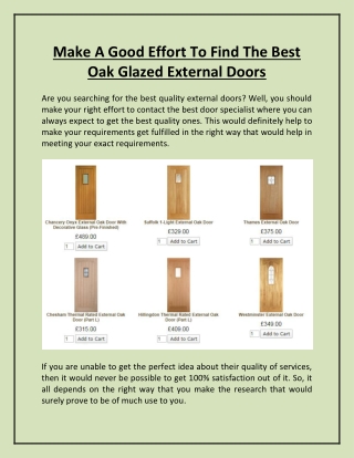 Make A Good Effort To Find The Best Oak Glazed External Doors