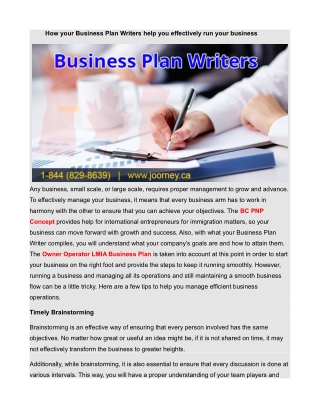 How your Business Plan Writers help you effectively run your business