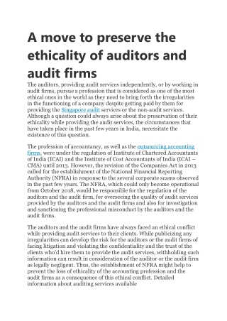 A move to preserve the ethicality of auditors and audit firms