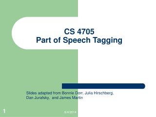 CS 4705 Part of Speech Tagging