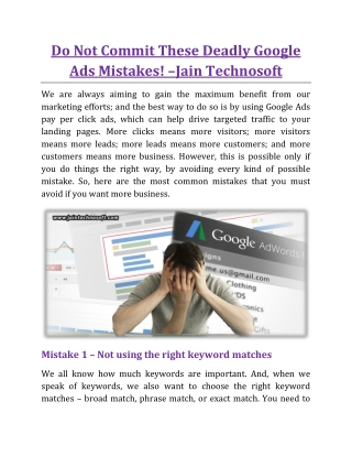 Do Not Commit These Deadly Google Ads Mistakes - Jain Technosoft