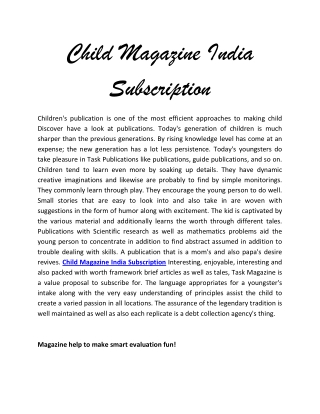 Child Magazine India Subscription