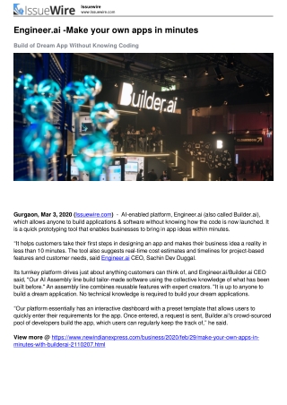Build Your App In Minutes With Engineer.ai | Issuewire