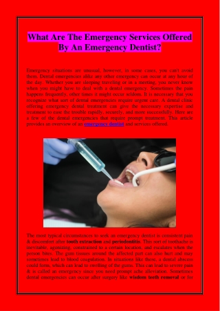 What Are The Emergency Services Offered By An Emergency Dentist