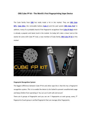 OBS Cube FP kit - The World's First Fingerprinting Vape Device