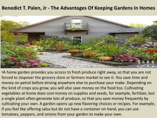 Benedict T. Palen, Jr - The Advantages Of Keeping Gardens In Homes