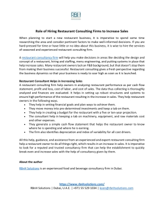 Role of Hiring Restaurant Consulting Firms to Increase Sales