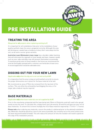 Australian Lawn Wholesalers Preinstallation Guidelines