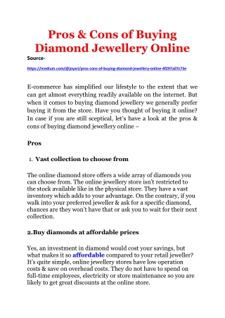 Pros & Cons of Buying Diamond Jewellery Online