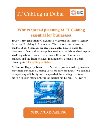 Why is special planning of IT Cabling essential for businesses in Dubai