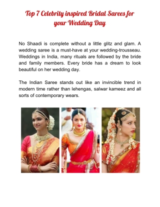Celebrity inspired Bridal Sarees for Wedding Day