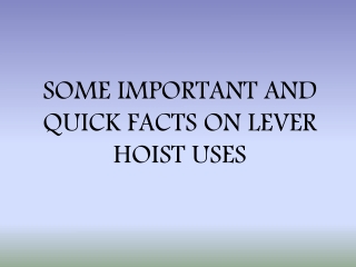 Some Important and Quick Facts on Lever Hoist Uses