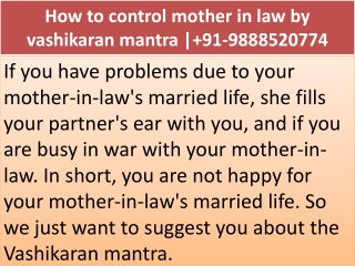 How to control mother in law by vashikaran mantra | 91-9888520774