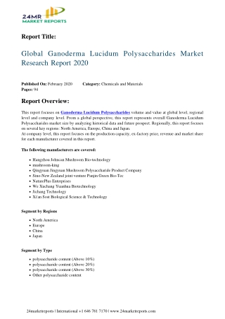 Ganoderma Lucidum Polysaccharides Market Research Report 2020