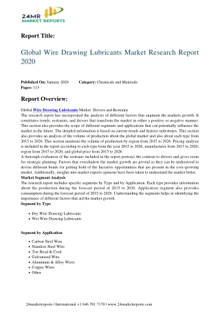 Wire Drawing Lubricants Market Research Report 2020