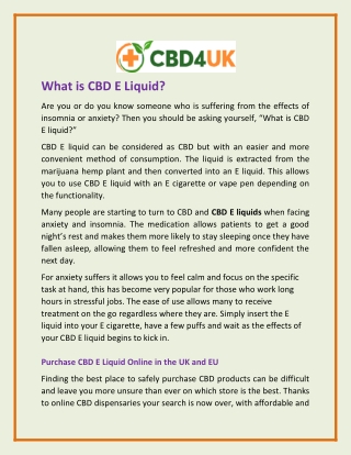 What is CBD E Liquid?