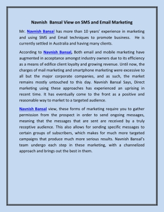 Navnish Bansal View on SMS and Email Marketing