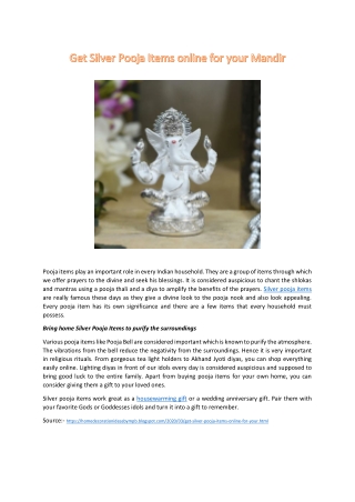 Get Silver Pooja Items online for your Mandir